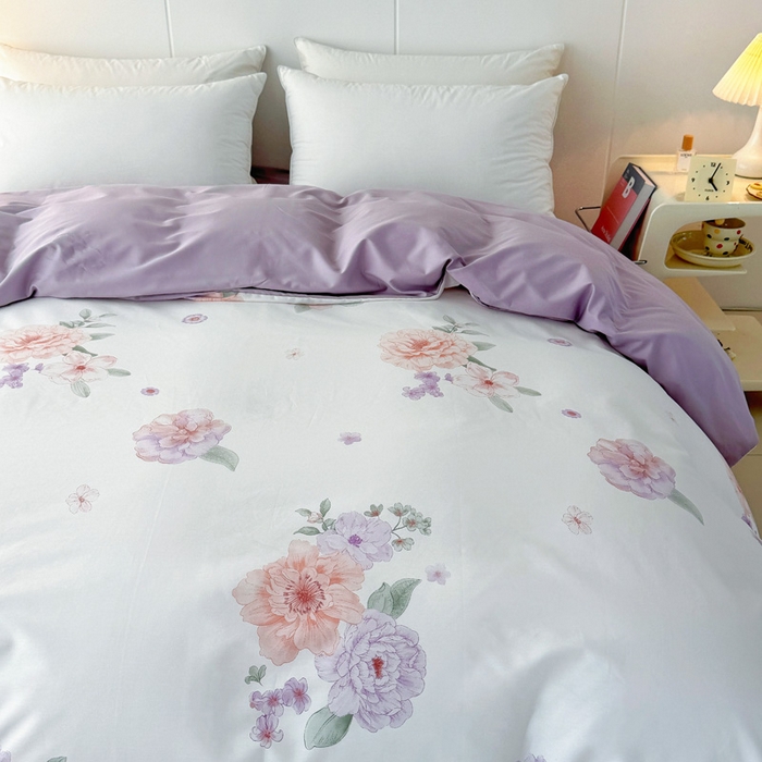 91家纺网 家纺一手货源 找家纺 2025新款133X76宽幅全棉纯棉印花系列单品被套 长相思-紫