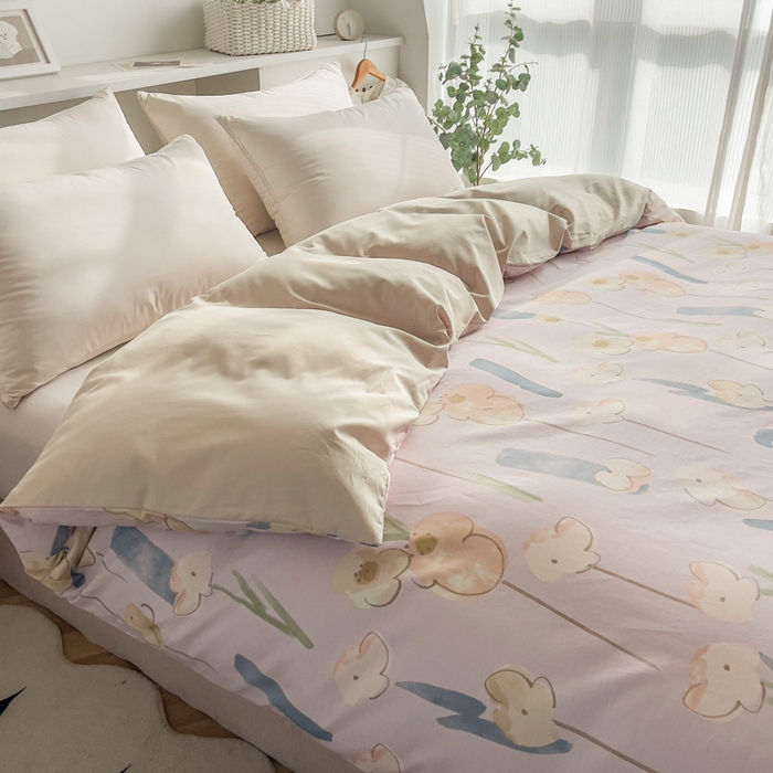 91家纺网 家纺一手货源 找家纺 2025新款133X76宽幅全棉纯棉印花系列单品被套 木槿-粉