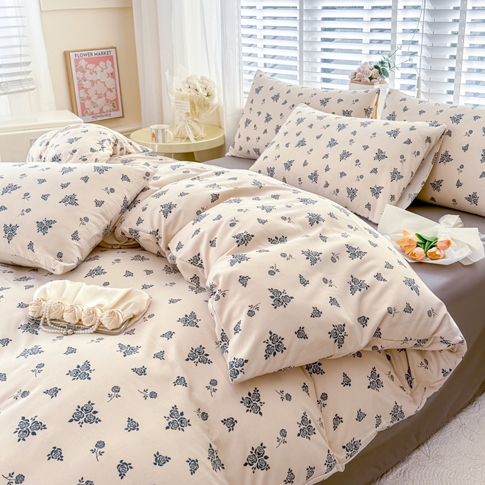 91家纺网 家纺一手货源 找家纺 金米诺 2024款A类有氧针织棉双层纱加厚四件套 摩卡