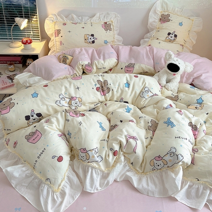 91家纺网 家纺一手货源 找家纺 （总）瑞莱 2025韩式INS减龄花边款全棉四件套-卡通系列