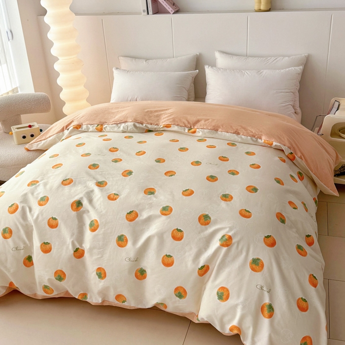 91家纺网 家纺一手货源 找家纺 2025新款133X76宽幅全棉纯棉印花系列单品被套 柿如意-桔