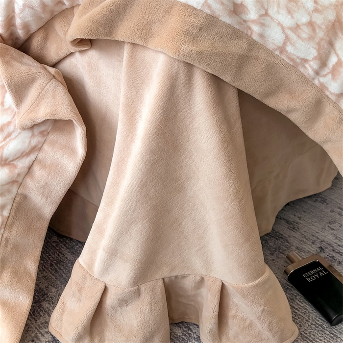 91家纺网 家纺一手货源 找家纺 2025高克重加厚牛奶绒四件套印花四件套-轻奢系列 花雾-咖