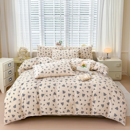 91家纺网 家纺一手货源 找家纺 金米诺 2024款A类有氧针织棉双层纱加厚四件套 摩卡