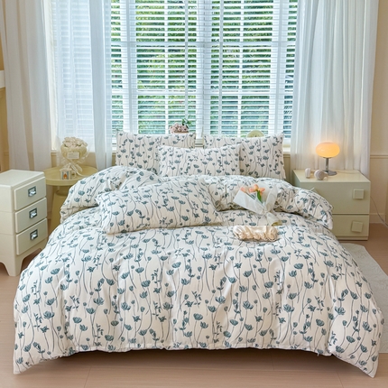 91家纺网 家纺一手货源 找家纺 金米诺 2024款A类有氧针织棉双层纱加厚四件套 格瑞