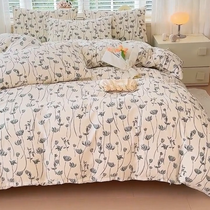 91家纺网 家纺一手货源 找家纺 金米诺 2024款A类有氧针织棉双层纱加厚四件套 格瑞