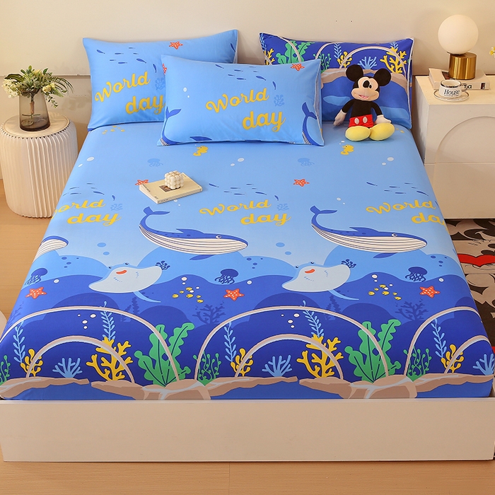 91家纺网 家纺一手货源 找家纺 金鑫汇家纺 2025新款超好卖全棉单床笠 海族馆