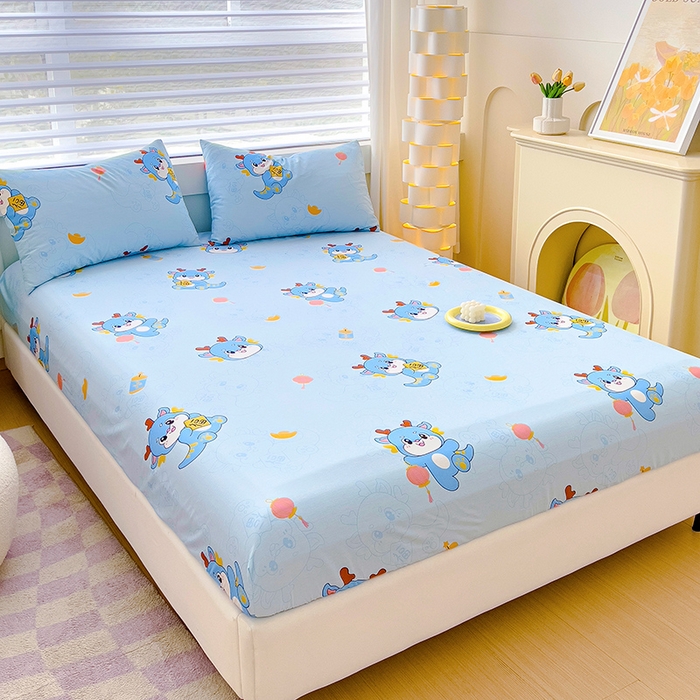 91家纺网 家纺一手货源 找家纺 金鑫汇家纺 2025新款超好卖全棉单床笠 瑞龙送福