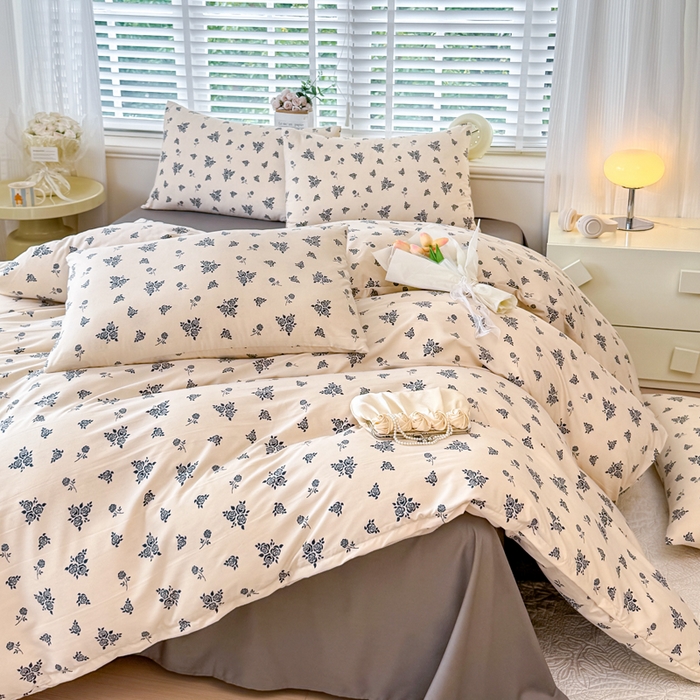 91家纺网 家纺一手货源 找家纺 金米诺 2024款A类有氧针织棉双层纱加厚四件套 摩卡