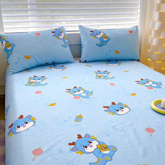 91家纺网 家纺一手货源 找家纺 金鑫汇家纺 2025新款超好卖全棉单床笠 瑞龙送福