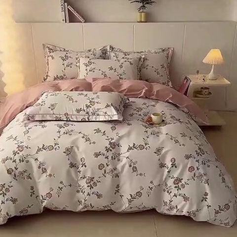 91家纺网 家纺一手货源 找家纺 2025新款133X76宽幅全棉纯棉印花系列四件套 锦夏