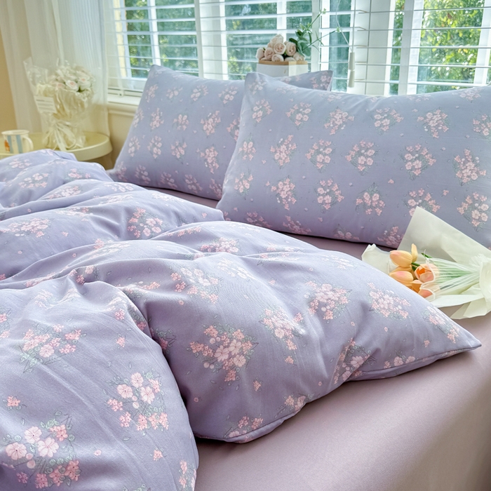 91家纺网 家纺一手货源 找家纺 金米诺 2024款A类有氧针织棉双层纱加厚四件套 花俏