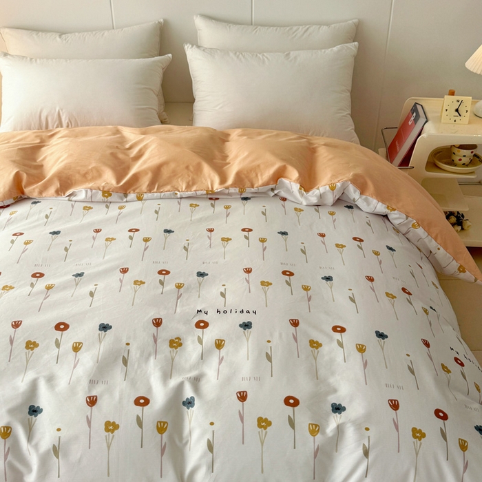 91家纺网 家纺一手货源 找家纺 2025新款133X76宽幅全棉纯棉印花系列单品被套 蝶恋花-米