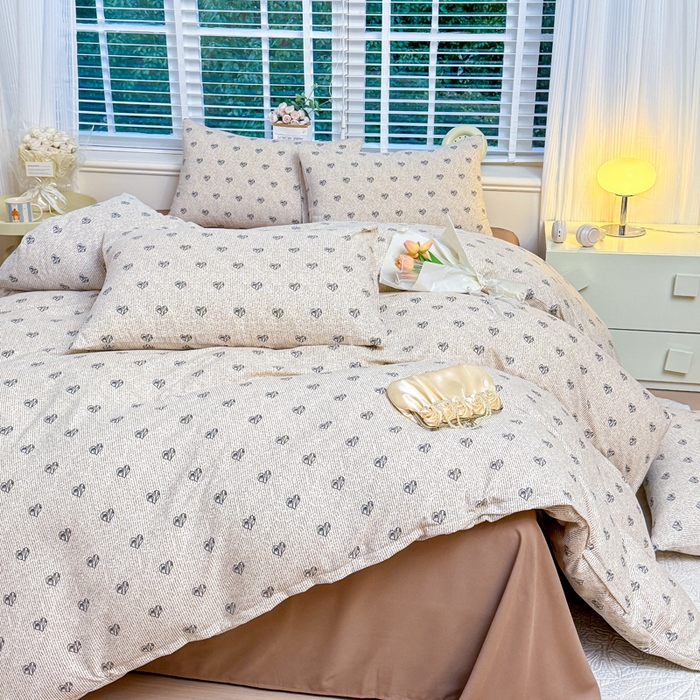 91家纺网 家纺一手货源 找家纺 金米诺 2024款A类有氧针织棉双层纱加厚四件套 小确幸