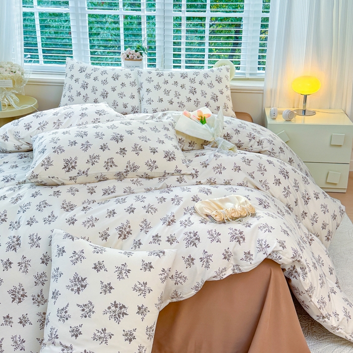 91家纺网 家纺一手货源 找家纺 金米诺 2024款A类有氧针织棉双层纱加厚四件套 暖日回忆