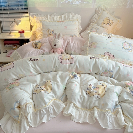 91家纺网 家纺一手货源 找家纺 （总）瑞莱 2025韩式INS减龄花边款全棉四件套-卡通系列