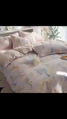 91家纺网 家纺一手货源 找家纺 2025新款133X76宽幅全棉纯棉印花系列四件套 木槿-粉