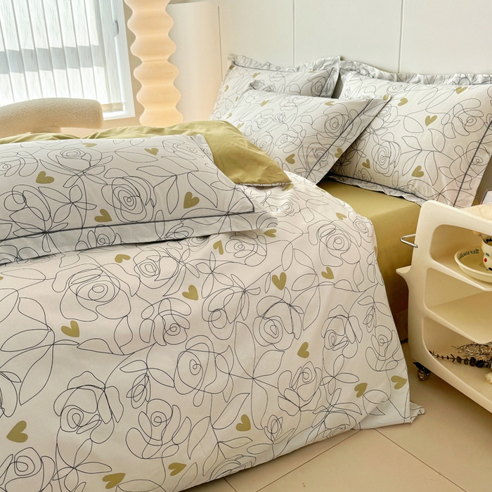 91家纺网 家纺一手货源 找家纺 2025新款133X76宽幅全棉纯棉印花系列四件套 玫瑰爱情