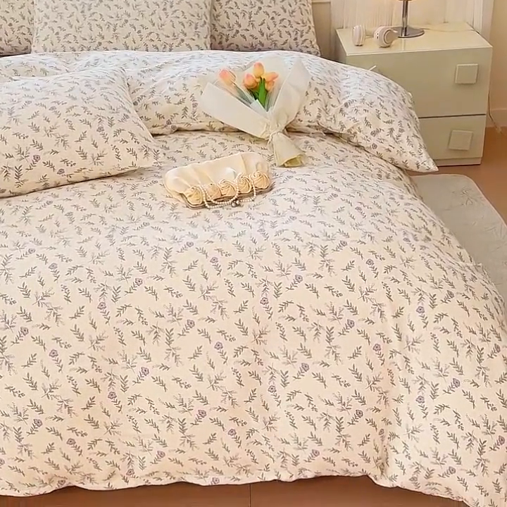 91家纺网 家纺一手货源 找家纺 金米诺 2024款A类有氧针织棉双层纱加厚四件套 甜心公主