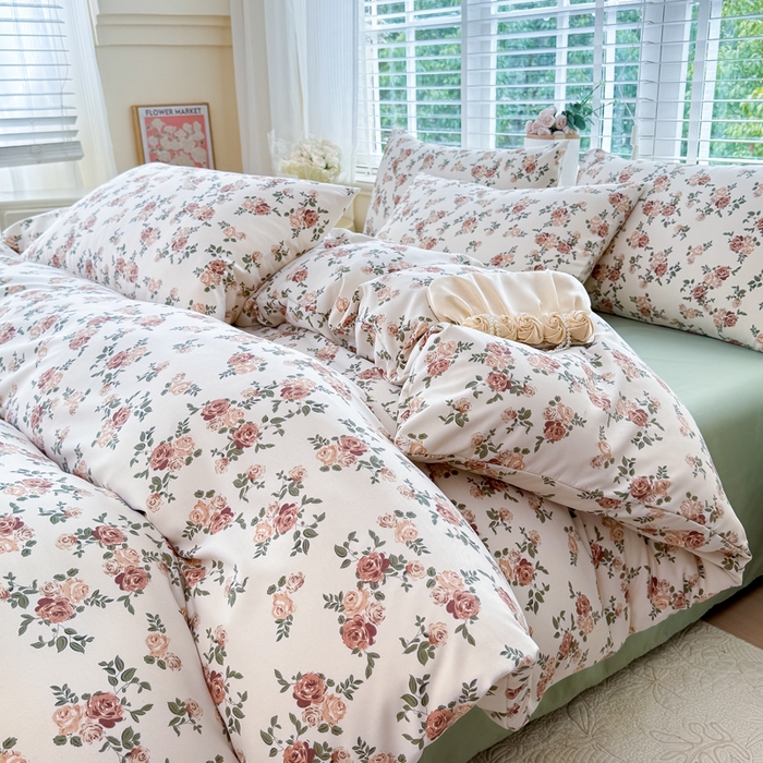 91家纺网 家纺一手货源 找家纺 金米诺 2024款A类有氧针织棉双层纱加厚四件套 花田物语