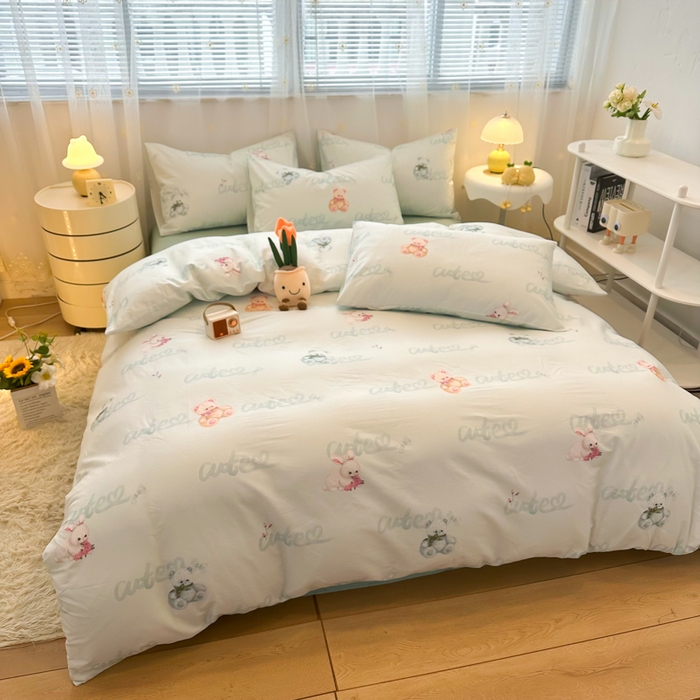 91家纺网 家纺一手货源 找家纺 2025新款40支全棉卡通系列四件套 甜梦小熊