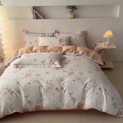 91家纺网 家纺一手货源 找家纺 2025新款133X76宽幅全棉纯棉印花系列四件套 花弄影-米