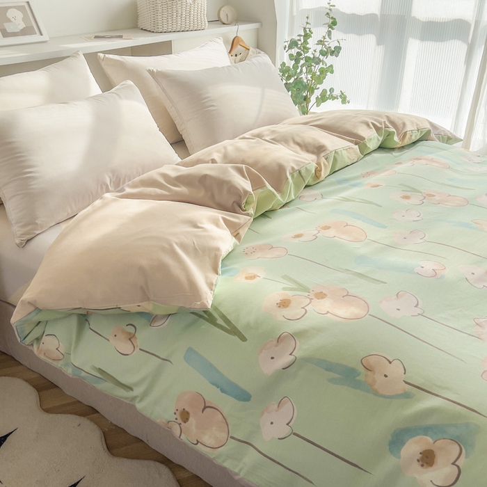 91家纺网 家纺一手货源 找家纺 2025新款133X76宽幅全棉纯棉印花系列单品被套 木槿-绿