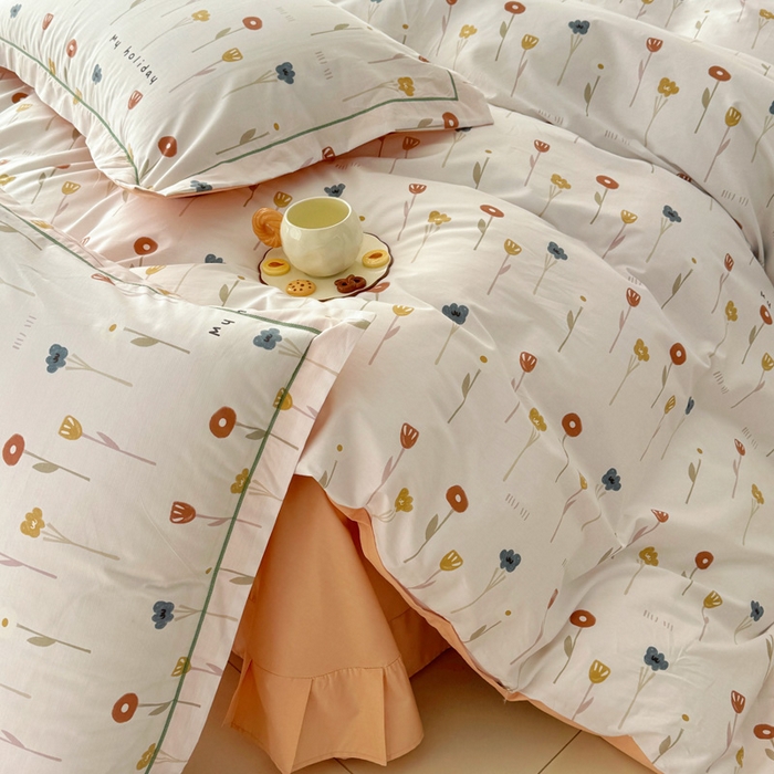 91家纺网 家纺一手货源 找家纺 2025新款133X76宽幅全棉纯棉印花系列四件套 蝶恋花-米