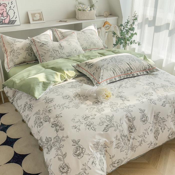 91家纺网 家纺一手货源 找家纺 2025新款133X76宽幅全棉纯棉印花系列四件套 知意