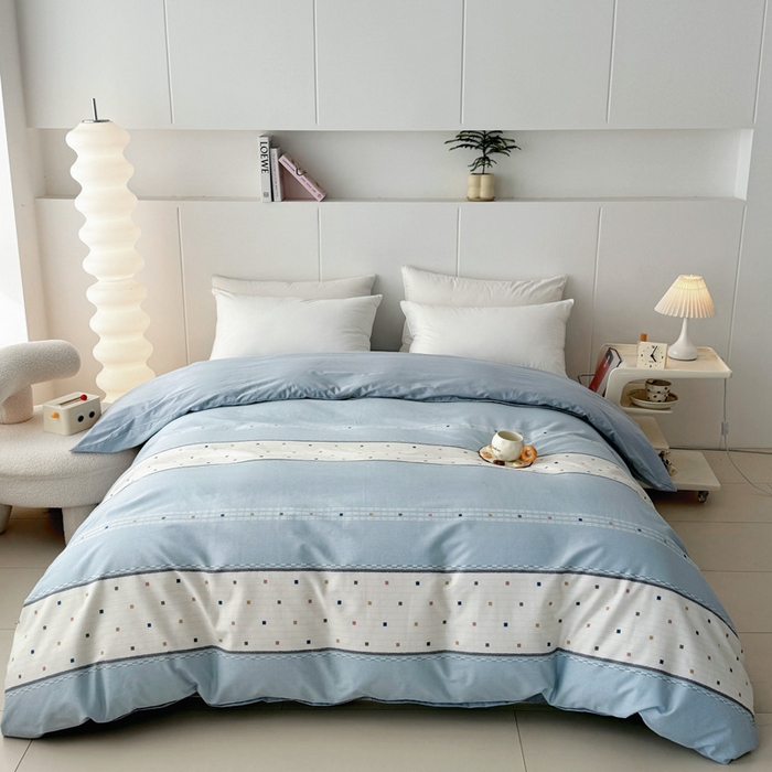 91家纺网 家纺一手货源 找家纺 2025新款133X76宽幅全棉纯棉印花系列单品被套 时尚韵律-蓝