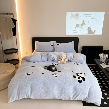 91家纺网 家纺一手货源 找家纺 （总）佰亿莱 2025新款泰迪绒蚂蚁绒刺绣四件套