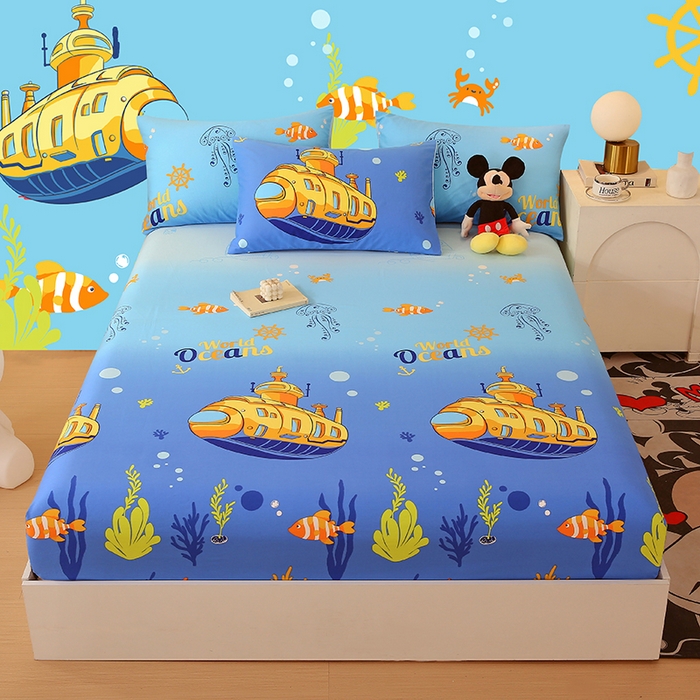 91家纺网 家纺一手货源 找家纺 金鑫汇家纺 2025新款超好卖全棉单床笠 海底探秘