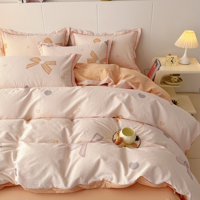 91家纺网 家纺一手货源 找家纺 2025新款133X76宽幅全棉纯棉印花系列四件套 花蝴蝶-米