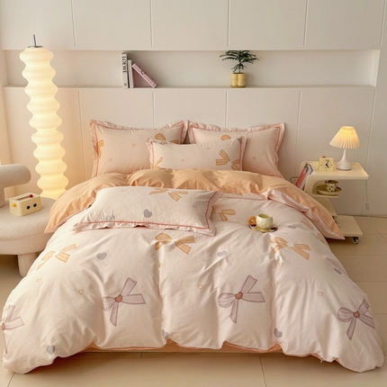 2025新款133X76宽幅全棉纯棉印花系列四件套 花蝴蝶-米