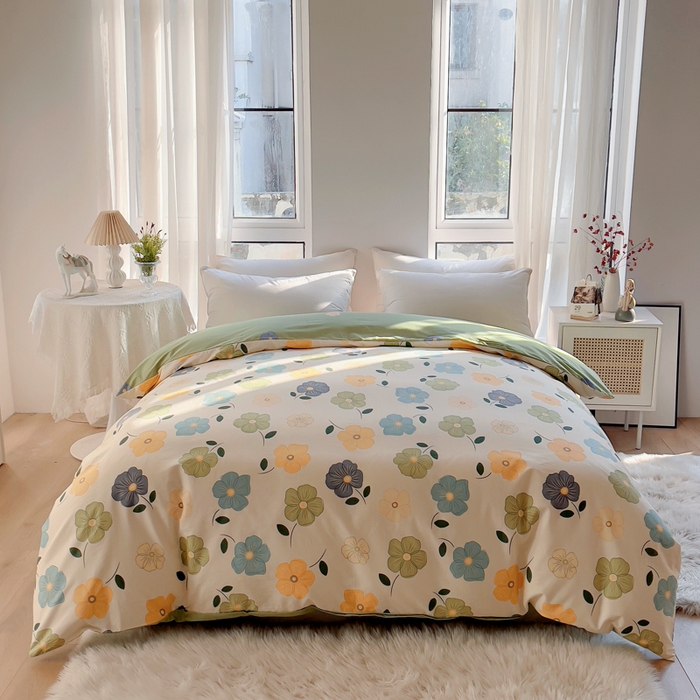 91家纺网 家纺一手货源 找家纺 2025新款133X76宽幅全棉纯棉印花系列单品被套 雅卉—绿