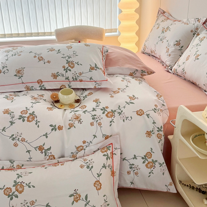 91家纺网 家纺一手货源 找家纺 2025新款133X76宽幅全棉纯棉印花系列四件套 锦夏