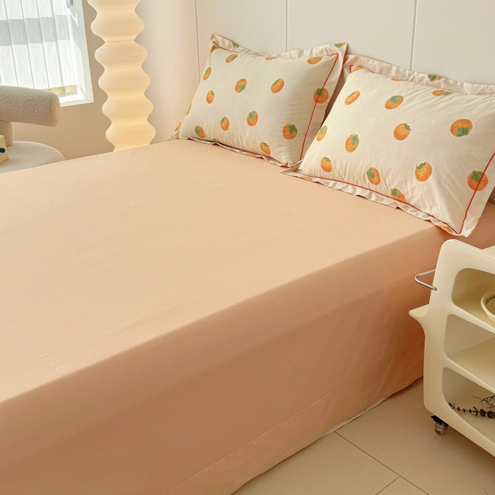 91家纺网 家纺一手货源 找家纺 2025新款13376宽幅全棉印花单床单系列可定制 柿如意-桔