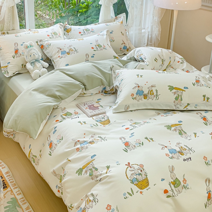 91家纺网 家纺一手货源 找家纺 2023-2024新款13070全棉好卖花型套件系列-单被套 收获满满绿色