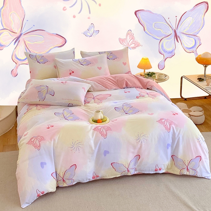 91家纺网 家纺一手货源 找家纺 2023-2024新款13070全棉好卖花型套件系列-单床单 彩蝶飞舞