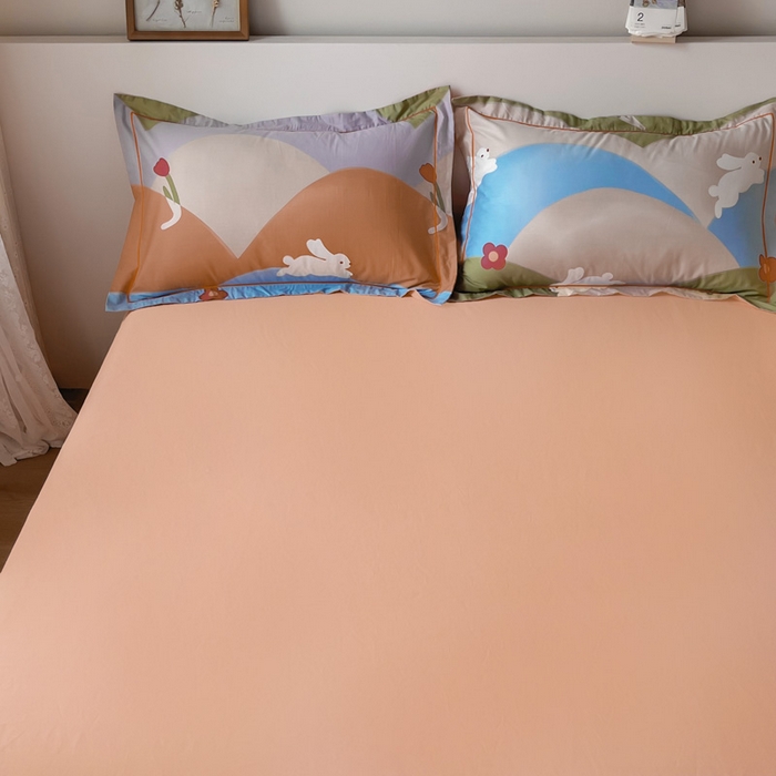 91家纺网 家纺一手货源 找家纺 2025新款13376宽幅全棉印花单床单系列可定制 彩色兔园