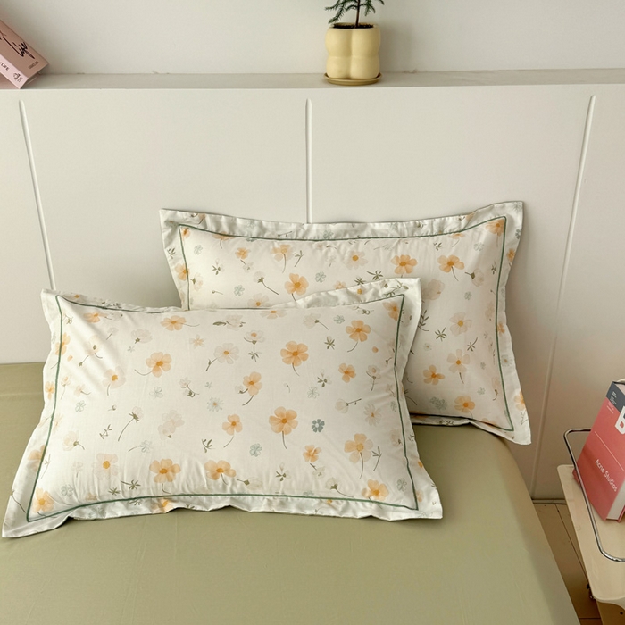91家纺网 家纺一手货源 找家纺 2025新款13376宽幅全棉印花单枕套系列（有单品可定制） 花仙子-黄