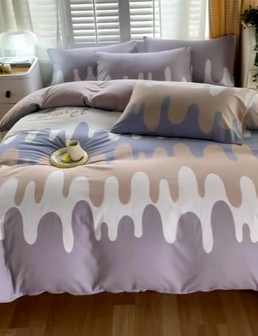 91家纺网 家纺一手货源 找家纺 2023-2024新款13070全棉好卖花型套件系列-四件套 奶油粉