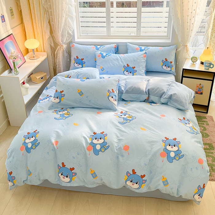 91家纺网 家纺一手货源 找家纺 2023-2024新款13070全棉好卖花型套件系列-四件套 瑞龙送福