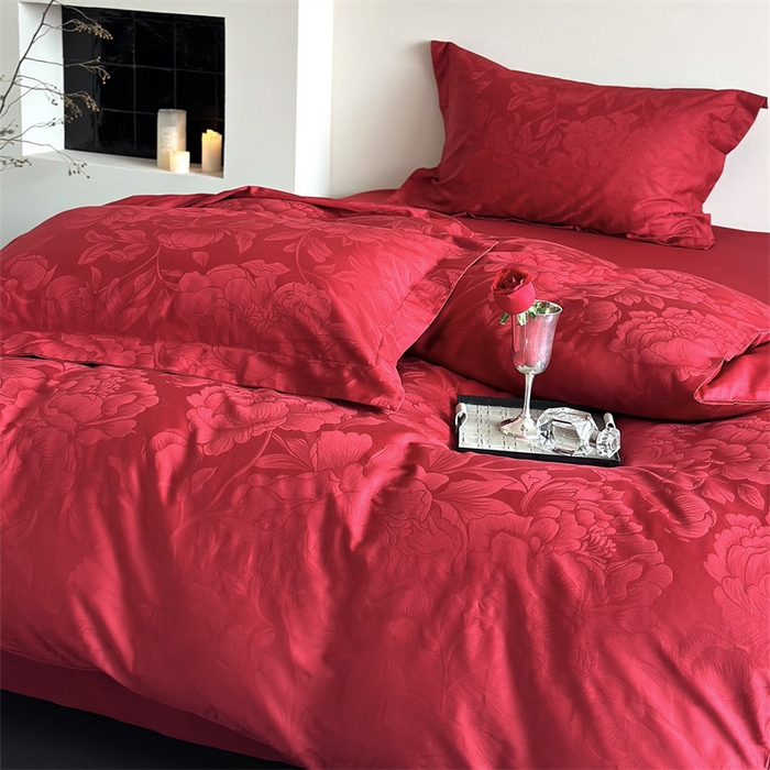 91家纺网 家纺一手货源 找家纺 鹿班家居 2025新款100S长绒棉精美提花系列四件套-玫瑰美遇（标准会员-20） 玫瑰美遇-红色