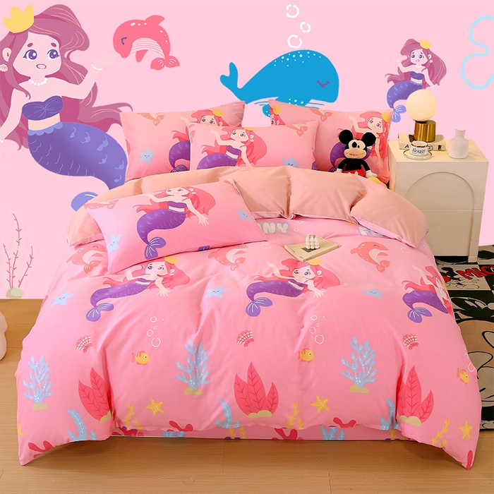 91家纺网 家纺一手货源 找家纺 2023-2024新款13070全棉好卖花型套件系列-四件套 小美人鱼