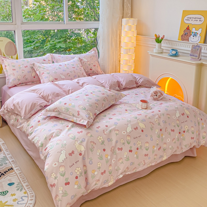 91家纺网 家纺一手货源 找家纺 2023-2024新款13070全棉好卖花型套件系列-四件套 荷枝桃桃