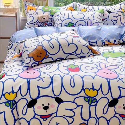 91家纺网 家纺一手货源 找家纺 2023-2024新款13070全棉好卖花型套件系列-四件套 字母派对