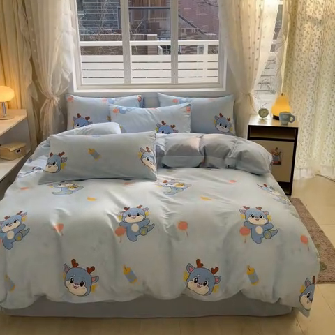 91家纺网 家纺一手货源 找家纺 2023-2024新款13070全棉好卖花型套件系列-四件套 瑞龙送福