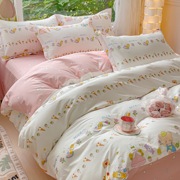 91家纺网 家纺一手货源 找家纺 2023-2024新款13070全棉好卖花型套件系列-四件套 糖水日记