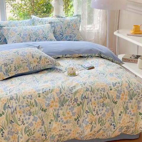 91家纺网 家纺一手货源 找家纺 2023-2024新款13070全棉好卖花型套件系列-四件套 踏青