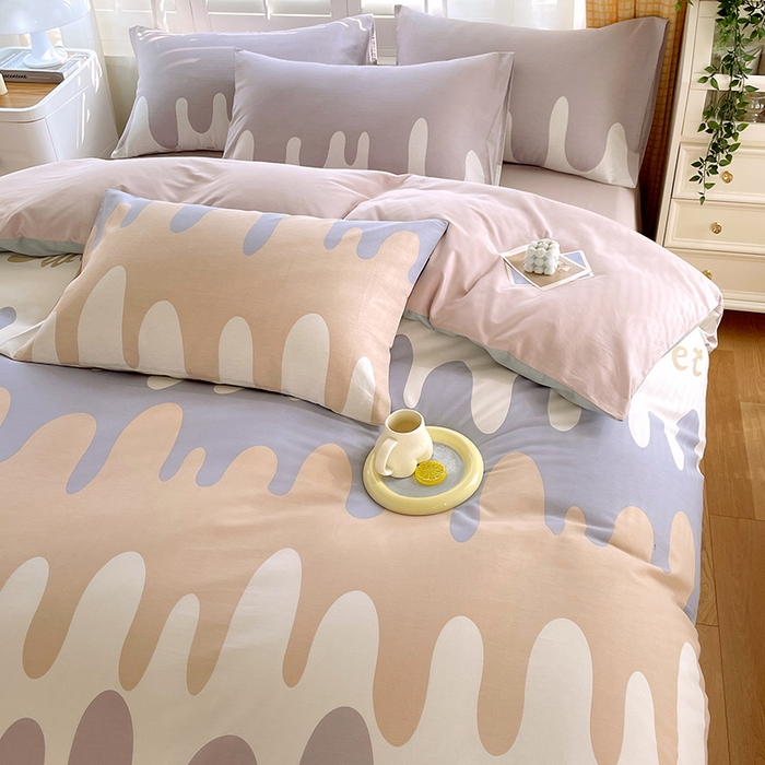 91家纺网 家纺一手货源 找家纺 2023-2024新款13070全棉好卖花型套件系列-四件套 奶油粉